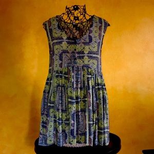 Free People Aztec Dress Lime Green & Dusky Blue